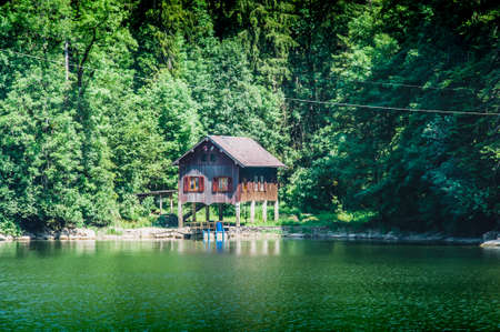 Atypical house in the Doubs gorges on the Franco-Swiss border in Franceのeditorial素材