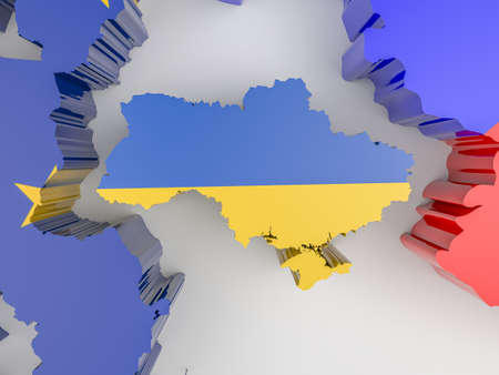 Illustration of the tensions between Ukraine Russia and the European Unionの写真素材