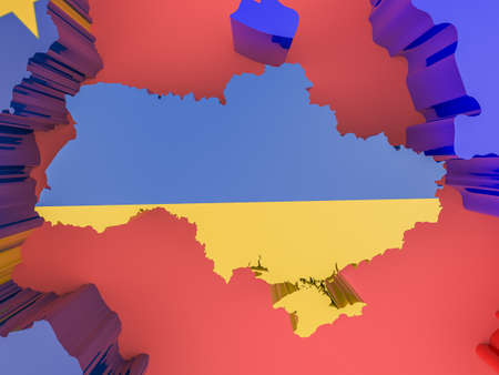 Illustration of the tensions between Ukraine Russia and the European Unionの写真素材