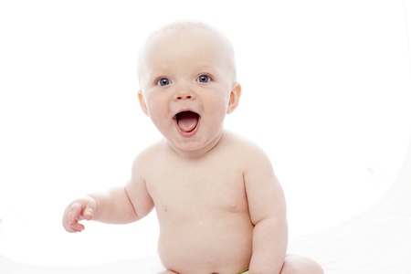 smiling baby with white backgroundの写真素材