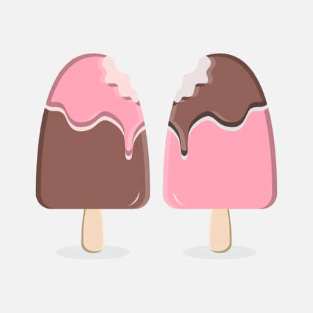 set collection kawaii ice cream vector cartoon character cute chocolate and strawberry clipart graphic designのイラスト素材