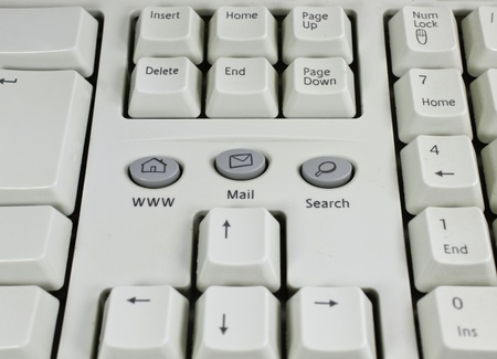 A white keyboard with web buttonsの写真素材