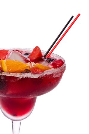 Glass of sangria against a white background.の写真素材