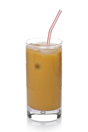 Glass of Iced Coffee with a straw against a white background.の写真素材
