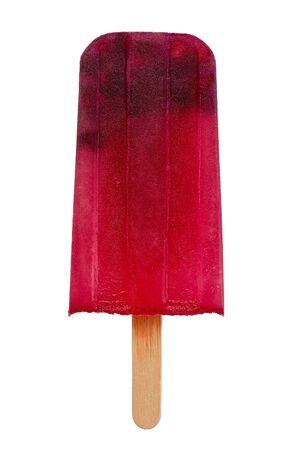 Homemade ice pop made with pomegranate juice and fruit, against white background.の写真素材