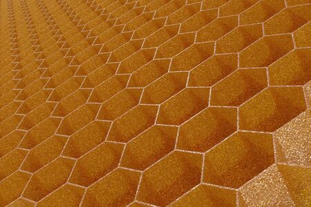 3D render of a background texture of a golden, honeycomb structure.の写真素材