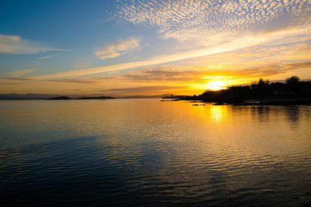 Winter Sunset on the Firth of Forth from Aberdour, Scotland UKの写真素材