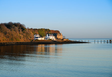 Winter Sunset Over Aberdour Harbour, Fife, Scotland, UKの写真素材
