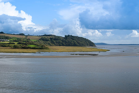 Taf Estuary Flowing to Carmarthen Bay at Laugharne, South Walesの写真素材