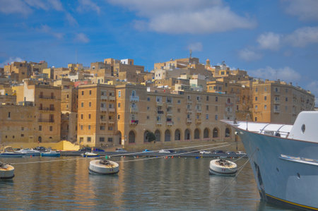 BIRGU, MALTA, April 20, 2021: View of Valletta city from Birgu city