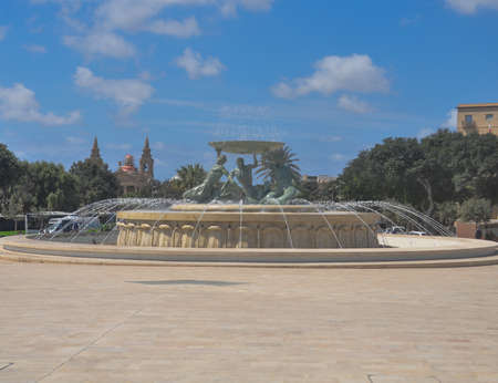 Sculpture of Triton fountain in Vallettaの写真素材