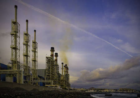 Power plant to the shore of the seaの写真素材