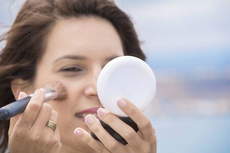 Woman premiering her new makeup.の写真素材
