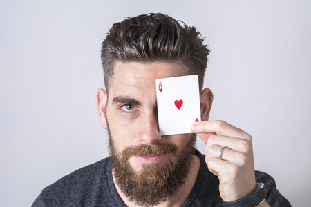 Man with ace of hearts.の写真素材