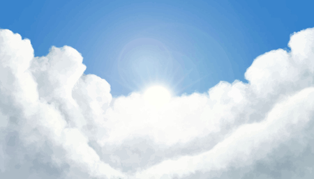 Fluffy clouds with shining sunのイラスト素材