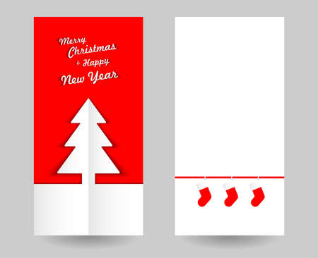 Christmas tree minimal red postcard vector. Merry Christmas and Happy New Year.のイラスト素材