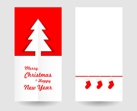 Christmas tree minimal red postcard vector. Merry Christmas and Happy New Year.のイラスト素材