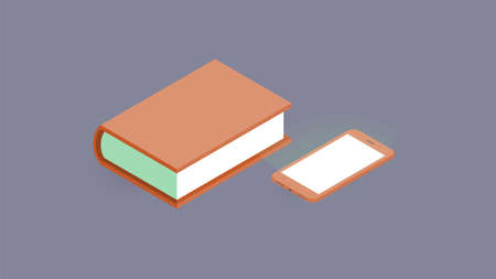 Isometric flat empty red phone and book background or mockup