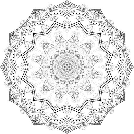 Hand drawn oriental coloring floral mandala art. Yoga circle ornament.の写真素材