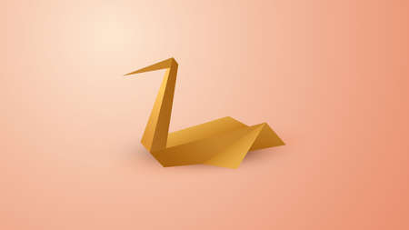 Vector origami brown paper swan on blue background. Graphic illustration.のイラスト素材