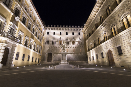 The Salimbeni square is located in Siena, Italyのeditorial素材