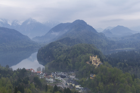 Beautiful view of the Hohenschwangau Castle and the Alpsee lake.のeditorial素材