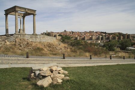 View of the city of Avila from the monument of the four polesの写真素材