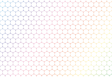 Abstract colorful hexagons seamless pattern on white background and texture. Hexagonal lines net with dots in the cross points. Vector illustrationのイラスト素材