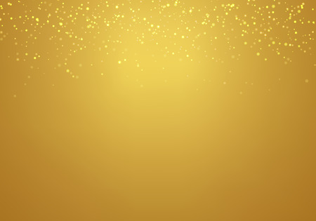 Abstract falling golden glitter lights texture on a gold gradient background with lighting. Magic gold dust and glare. Festive Christmas background. Vector illustrationのイラスト素材