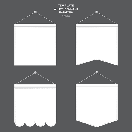 Set of template White pennant hanging on a wall. Advertising canvas outdoor banners mock up. Vector illustrationのイラスト素材