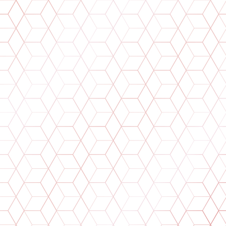 Pink gold geometric hexagons or cube outline pattern on white background. luxury style. Vector illustrationのイラスト素材