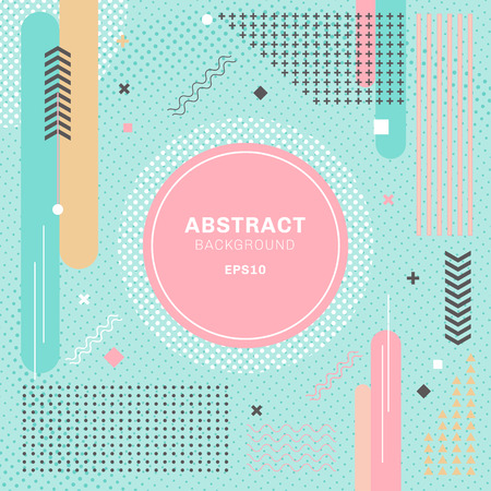 Abstract pastels color geometric elements composition decorative green background. Round shape and halftone pattern with circle tag. Vector illustrationのイラスト素材