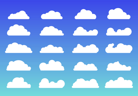 Set of white clouds Icons trendy flat style on blue background. Cloud symbol or logo, different for your web site design, app, UI. Vector illustrationのイラスト素材