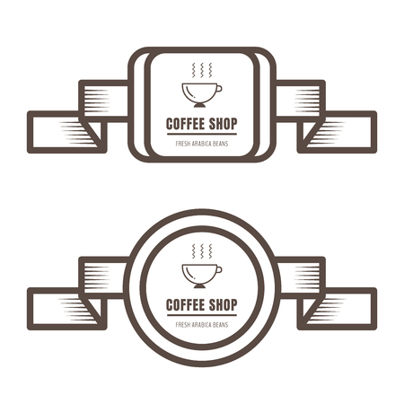 Set of vintage coffee badges and labels brown color on white background. Vector illustrationのイラスト素材