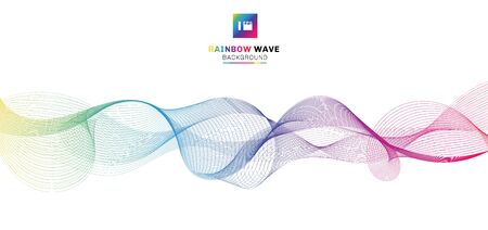 Abstract rainbow wave lines flowing on white background. Colorful color motion smooth design elements in concept sound, music, science, technology. Vector illustrationのイラスト素材