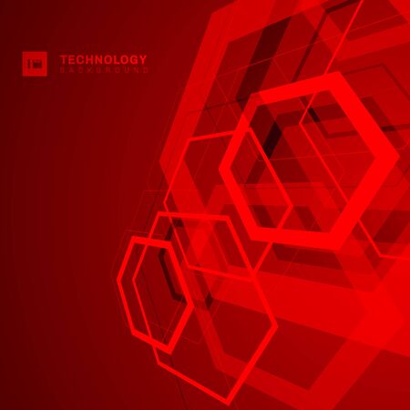 Abstract geometric overlapping hexagon shape technology digital futuristic concept perspective red background with space for your text. Vector illustrationのイラスト素材