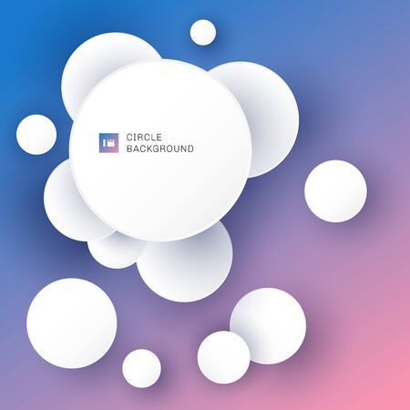 White circles overlapping with shadow on blue and pink gradient background. Vector illustrationのイラスト素材