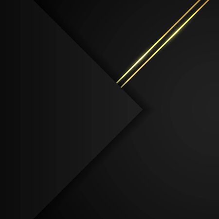 Abstract black geometric paper overlapping layers background with golden lines decoration. Dark luxury and premium concept. Vector illustrationのイラスト素材