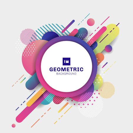 Abstract colorful geometric pattern composition rounded line shapes diagonal transition background with white circle frame. You can use for cover, poster, template, decorated, brochure, flyer. Vector illustrationのイラスト素材