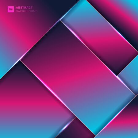 Abstract pink and blue neon color geometric overlay layer background with lighting. Vector illustrationのイラスト素材