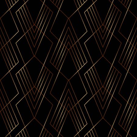 Elegant gold line geometric pattern on black background art deco style. Vector illustrationのイラスト素材