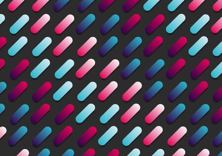 Abstract pink and blue gradient color rounded line diagonal pattern on black background. Vector...