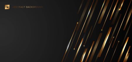 Abstract modern luxury template banner web design golden shiny diagonal stripe lines with light on black background. Vector illustrationのイラスト素材