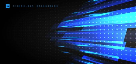 Abstract Technology Futuristic Concept Blue Light Geometric with Lighting Motion perspective Horizontal Way On Black Background. Vector Illustrationのイラスト素材