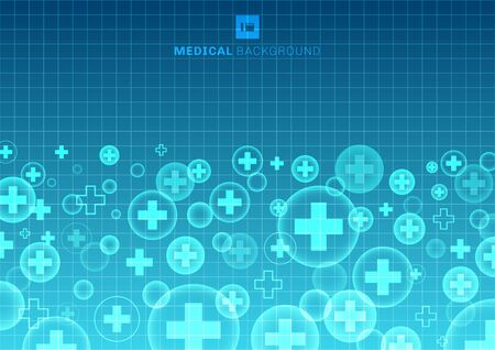 Abstract geometric medical cross shape medicine and science concept on blue grid background with space for your text. Vector illustrationのイラスト素材
