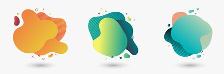 Set of abstract modern graphic elements. Gradient banners with flowing fluid or liquid shapes. Vector illustrationのイラスト素材