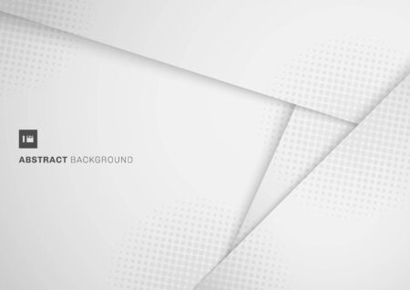 Abstract white and grey paper cut with shadow and halftone background. Vector illustrationのイラスト素材