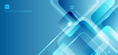 Abstract banner web background blue geometric square shapes composition with glowing light. Technology futuristic concept. Vector illustrationのイラスト素材