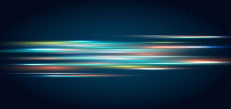 Abstract technology concept lighting effect and stripes moving fast horizontal lines on dark blue background. Vector illustrationのイラスト素材