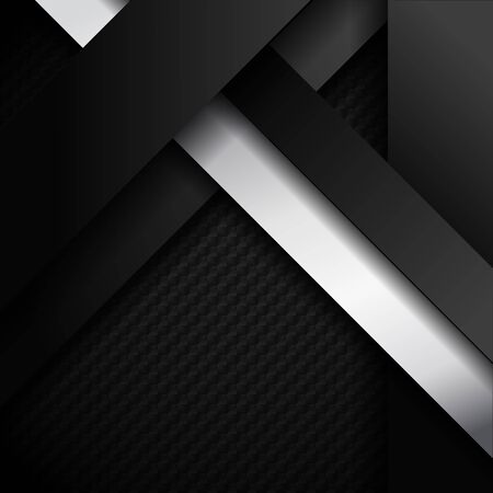 Abstract black and white stripes diagonal overlapping layer paper on dark background and texture with space for your text. Vector Illustrationのイラスト素材